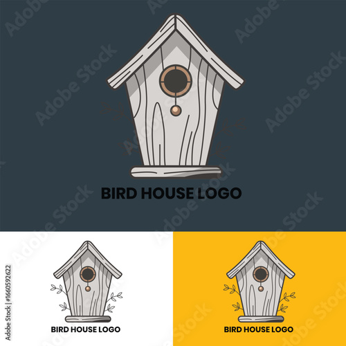 Real estate icon with house symbol and birdhouse design in vector illustration