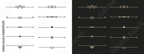 Collection of elegant vintage ornamental dividers and borders in a classic symmetrical design on a split background