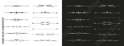 Collection of elegant vintage ornamental dividers and flourishes in black and white for decorative design elements