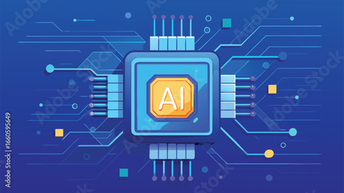 Futuristic AI Chip Technology with Circuit Board Design Illustration
