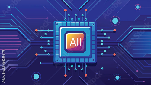 Futuristic AI Chip Technology with Circuit Board Design Illustration