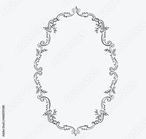 Baroque floral frame vintage oval crest frame. Monogram vector frame.