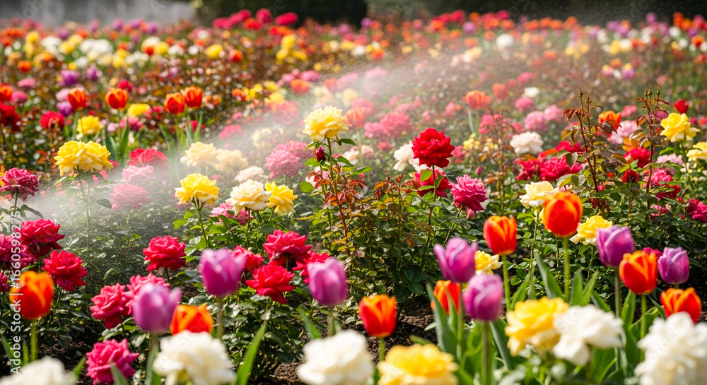 Fototapeta premium red and yellow tulips in the garden