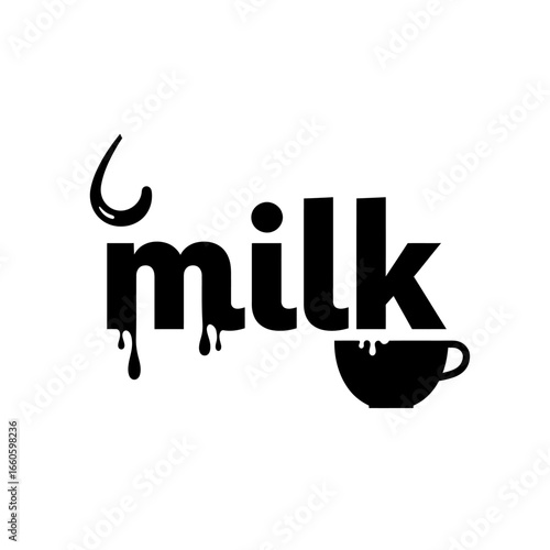 Creative black typographic logo of the word milk with dripping letters and an integrated cup silhouette.