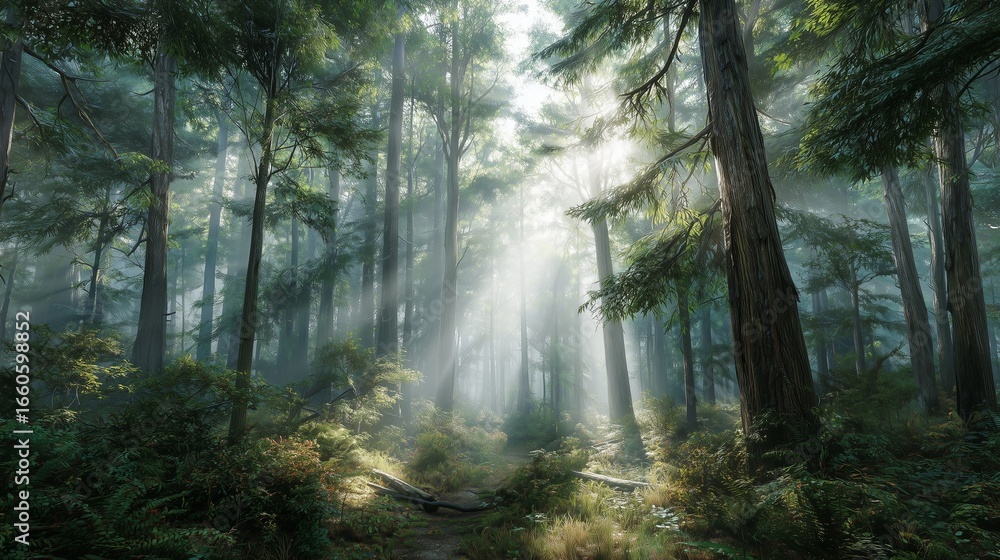 Fototapeta premium Mystischer Wald im Morgennebel
