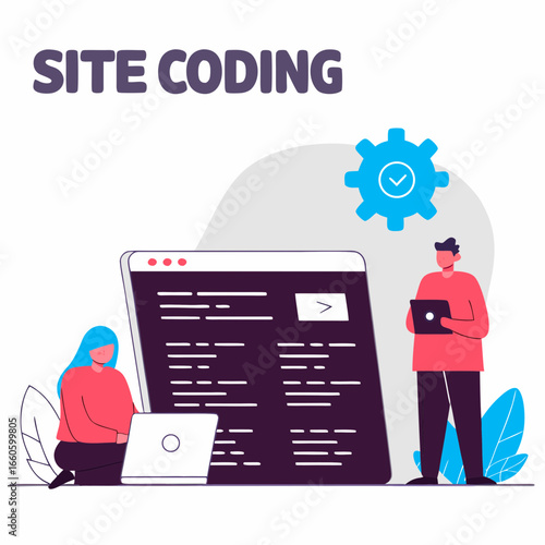 Website development building and development process web page programming and codding digital specialist isolated flat illustration
