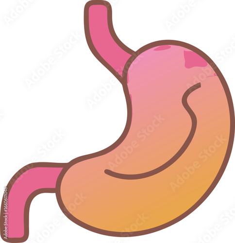 Cartoon Illustration of a Human Stomach Depicting Digestive Health and Gastric Anatomy with Emphasis on Healthcare and Internal Organ Function