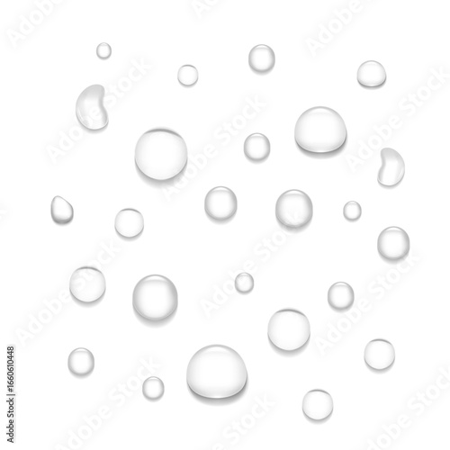 Wallpaper Mural Water drop different shape realistic vector background. Droplet splash, glass drip surface, liquid texture. Clean rain, wet shower. Shiny raindrop backdrop. Condensation on window illustration.  Torontodigital.ca