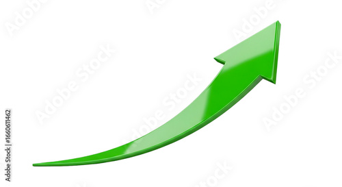 A glossy green arrow curving upwards representing growth and positive direction