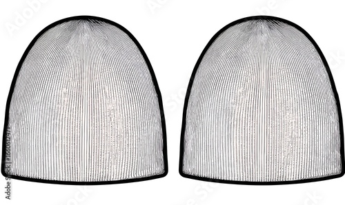  Beanie Hat Knit Stocking Cap Flat Illustration Cad Accessory Winter Streetwear Mockup Blank Vector