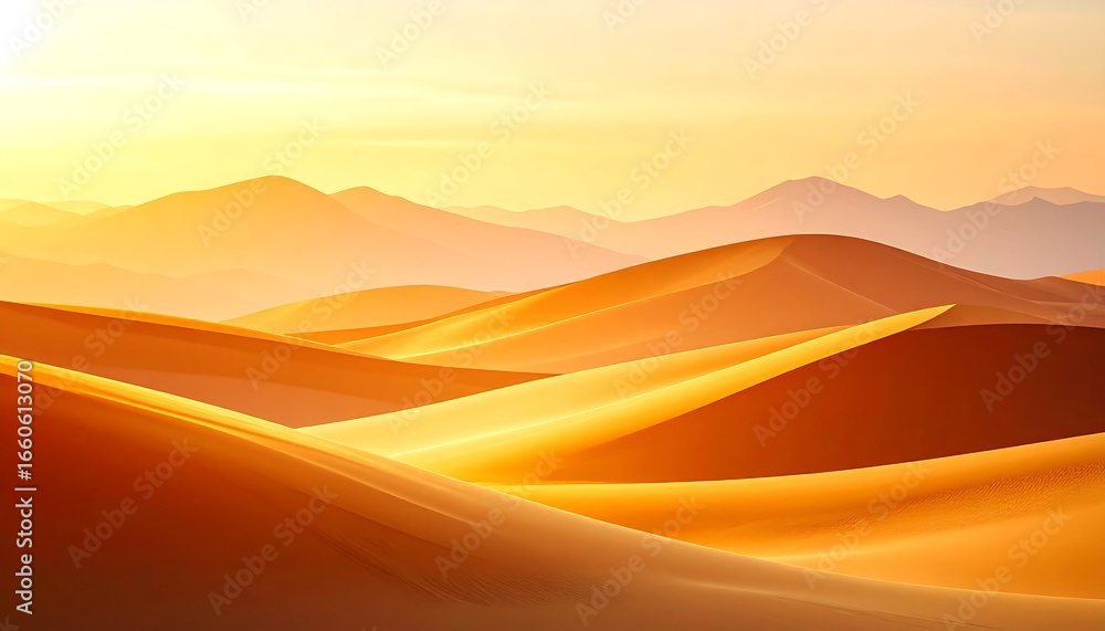 Naklejka premium Desert Sunset with Golden Dunes Landscape.