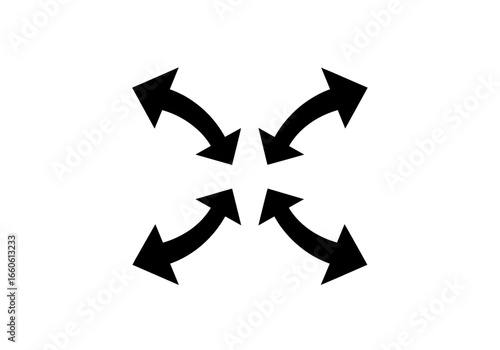 A graphical depiction featuring five curved arrows pointing away from the center of the image area