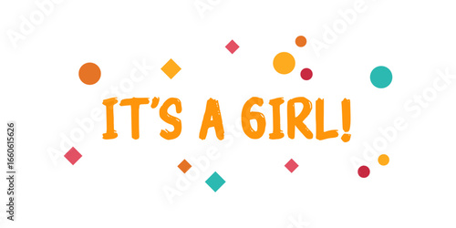Card template with a multi-colored inscription. Vector illustration for gender reveal party
