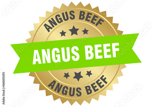 angus beef. angus beef round green and gold label isolated on transparent background