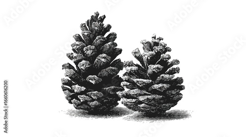 Vector illustration of two pinecones in a detailed vintage drawing style perfect for nature themed designs and decorative projects