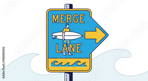 Merge Lane For Surfers A Beach Vacation Destination Sign Design Template