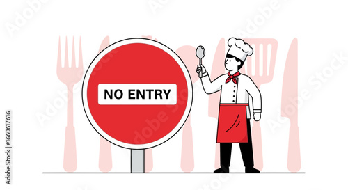 No Entry Allowed Funny Chef Concept Kitchen Closed Sign Food Preparation