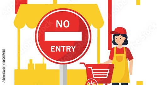 No Entry Retail Store Policy During Pandemic Vector Illustration