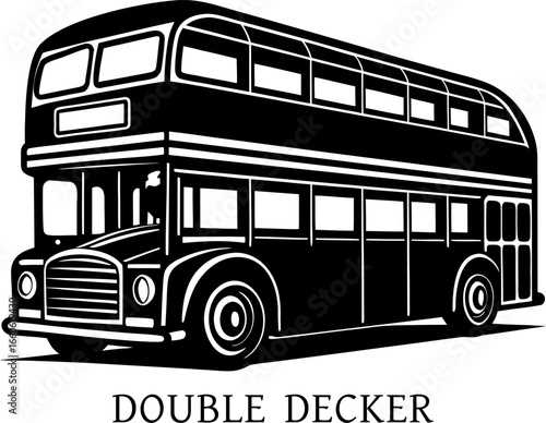A double-decker red city bus, detailed illustration on white. London double decker red bus, vector illustration. Isolated on white. Icon. Silhouette