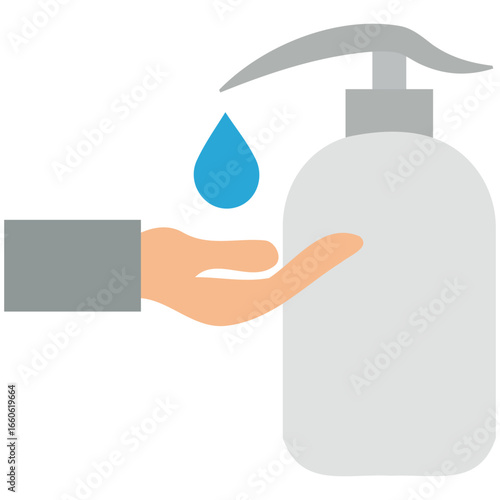 Hand sanitizing for protection against germs and viruses with dispenser and drop of liquid