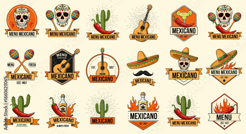 Collection of Vibrant Mexican Restaurant and Culture Logos with Traditional Elements and Festive Designs