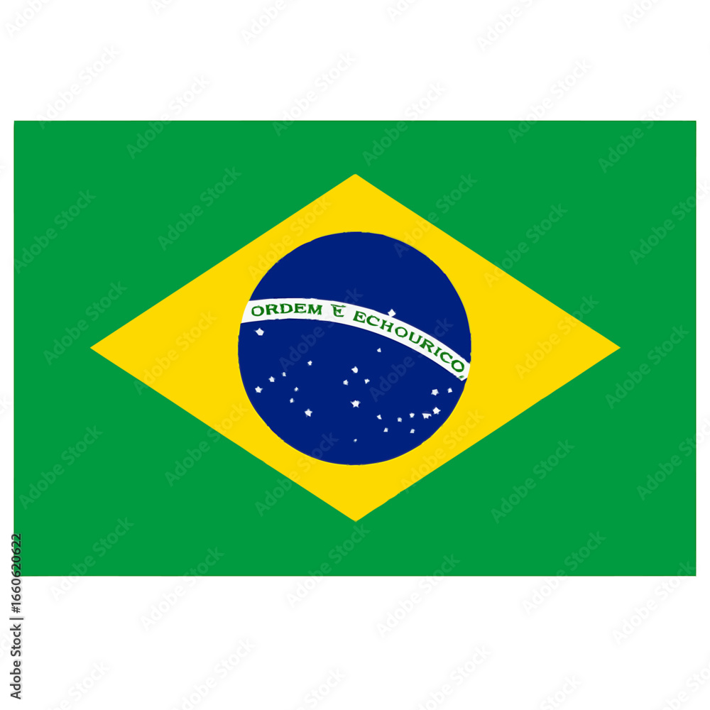 Fototapeta premium Minimal vector illustration of Brazil’s national flag in modern flat design. Clean Brazilian flag vector art in bold scalable professional style