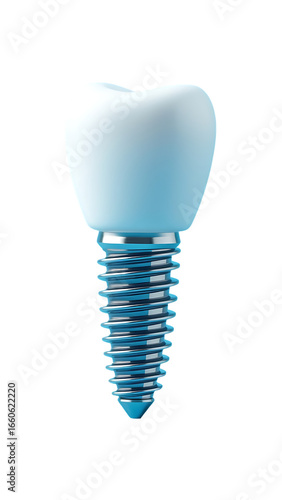Dental implant on isolated blue background 3D illustration vertical