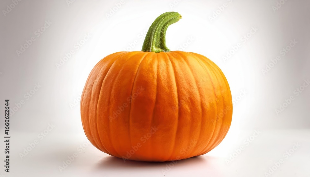 Obraz premium Orange Pumpkin Jack-O'-Lantern with Green Stem Decorative Gourd Isolated on White Background