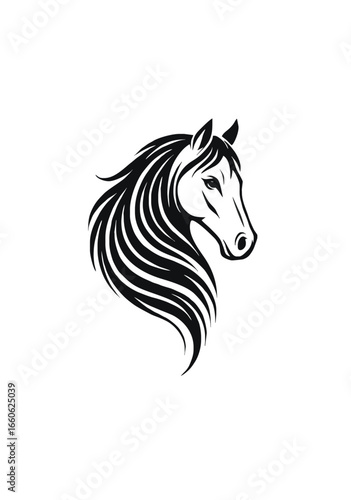 Stylized Horse Head Tribal Tattoo Design in Black and White Vector Illustration for Logo, Emblem, or Equestrian Symbol Artwork