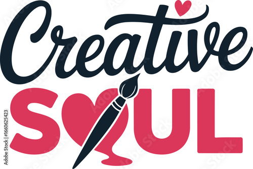 Creative Soul Artistic Expression Graphic with Brush and Heart for Crafting Enthusiasts