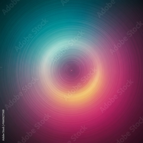 Vibrant abstract background concept featuring a colorful radial spin with a glowing center and soft gradients of teal and magenta