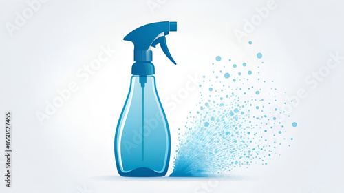 Minimalist illustration of a spray bottle dispersing liquid, ideal for demonstrating cleaning or gardening product utility within domestic household