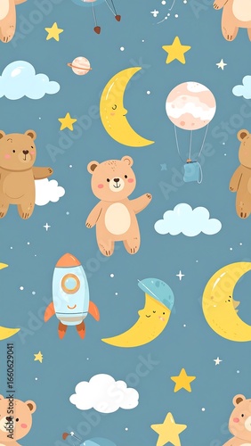 Cute bear, moon, and stars pattern