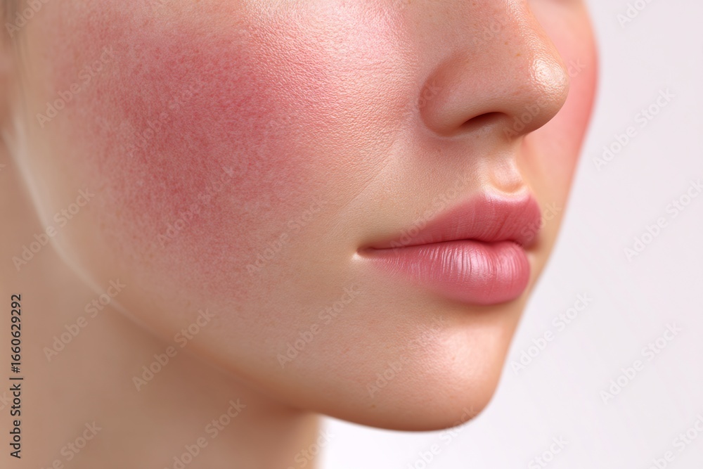 Obraz premium Rosacea facial skin disorder visualization dermatology disease illustration clean white background