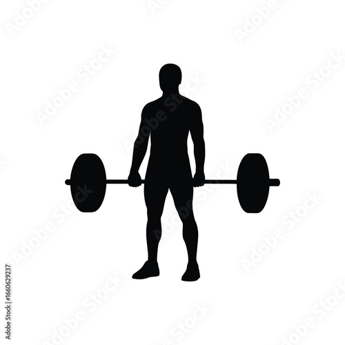 Conventional Deadlift Silhouette – Barbell Weightlifting Vector (Black on White)
