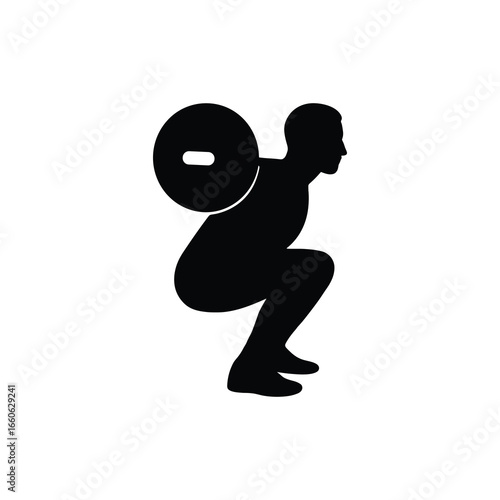 Barbell Back Squat Silhouette – Black on White Vector