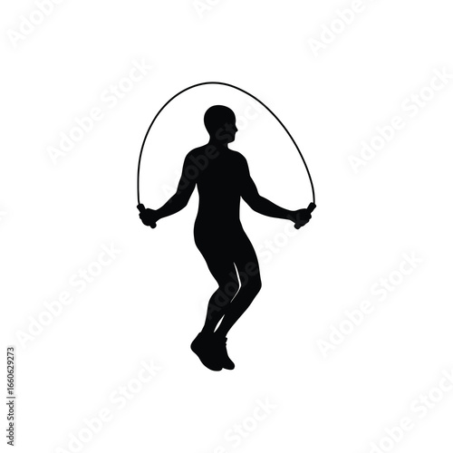 Jump Rope Silhouette – Skipping Rope Cardio Workout Vector (Black on White)