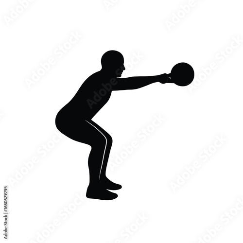 Medicine Ball Squat Silhouette – Functional Fitness Workout Vector (Black on White)