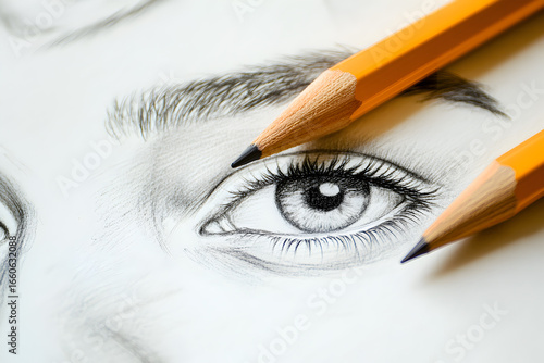 Pencil drawing of an eye with pencils sketch graphite