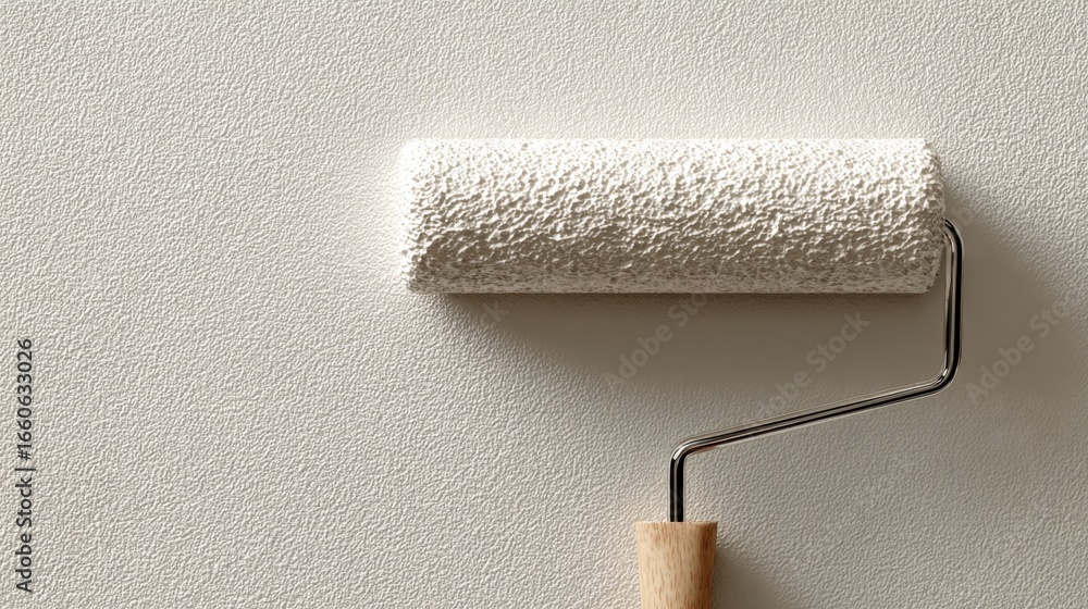 Obraz premium Paint Roller Applying Fresh White Paint to Textured Wall Surface for Home Improvement