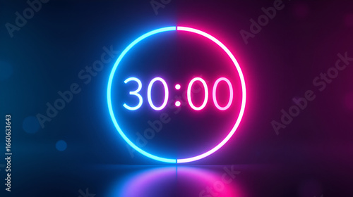 Neon line Circle countdown timer animation from 30 to 0 second animation with alpha channel, 30 second countdown