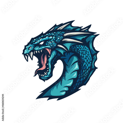 Fierce dragon head design in vibrant blue tones