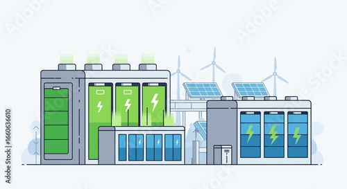 Renewable Energy System with Battery Storage and Solar Panels