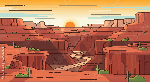 Stylized Grand Canyon Landscape Illustration with Desert Scenery
