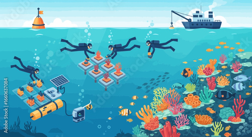 Underwater Coral Restoration Project With Divers and Solar Technology