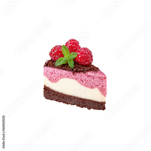 Delicious Raspberry Mousse Cake Slice with Chocolate Crumble