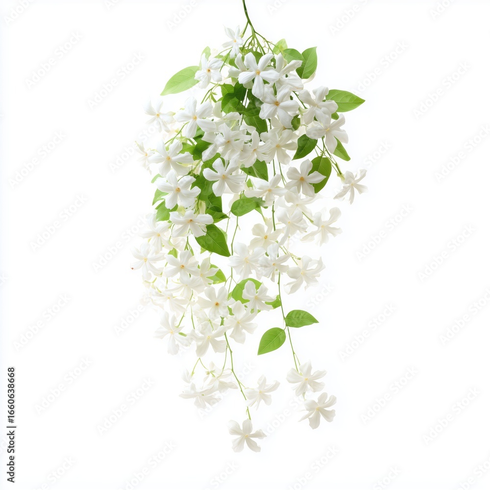 Fototapeta premium Delicate White Flowers and Lush Green Leaves , white background cut out PNG