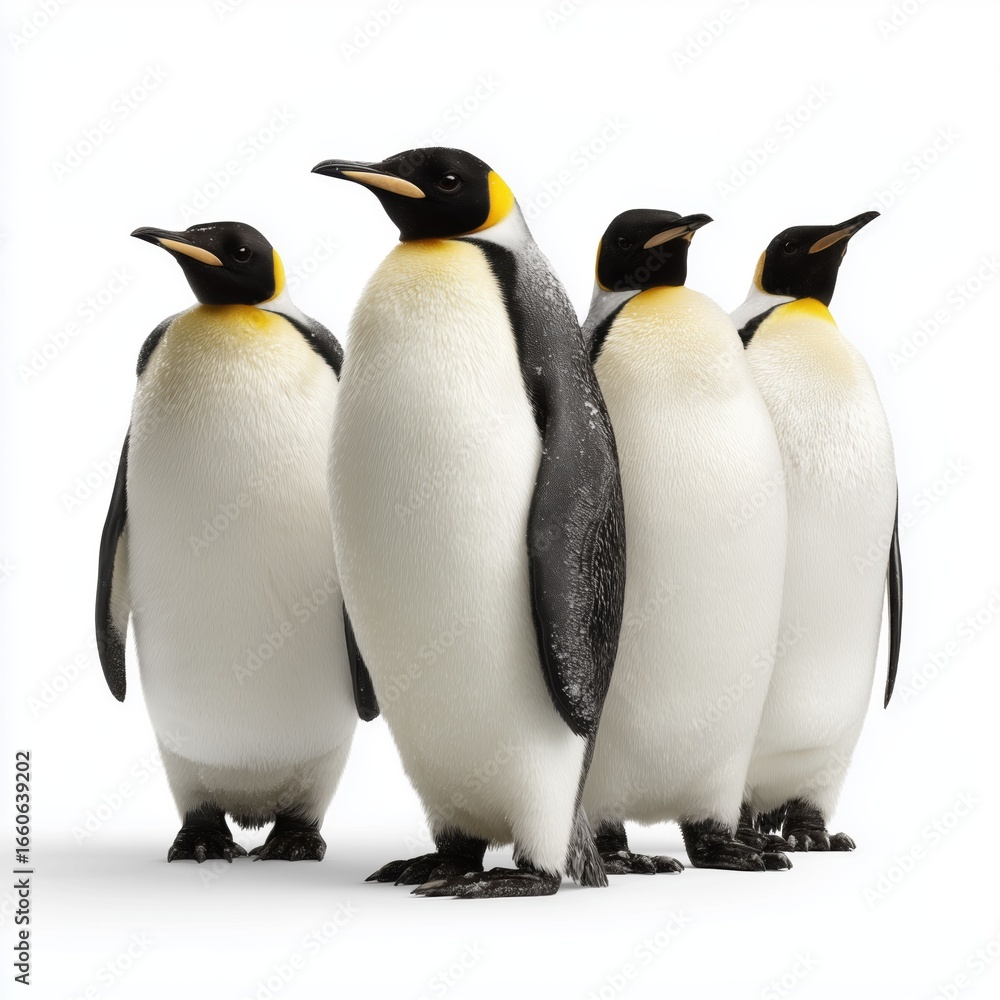 Fototapeta premium Emperor Penguins in a Row , white background cut out PNG