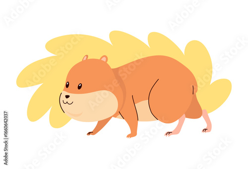 Cartoon hamster. Fluffy domestic pet, funny rodent. Happy home rodent animal. Vector illustration isolated on white background