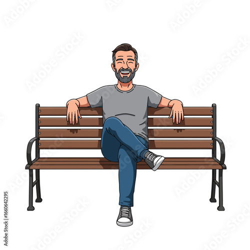 Happy man relaxing on park bench, enjoying outdoor lifestyle